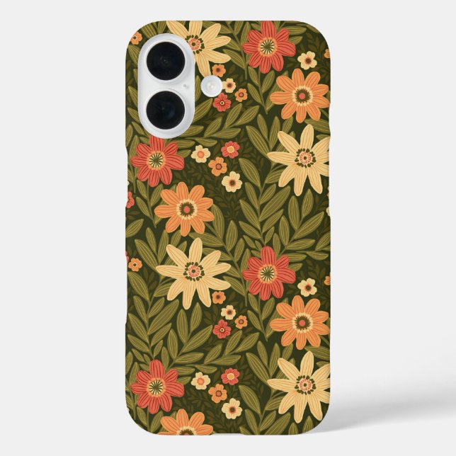 Funda iPhone 16 Diseño floral bohemio en tonos tierra (Reverso )