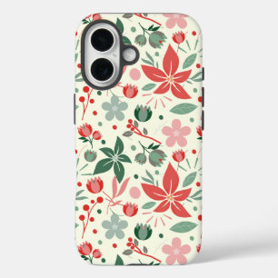 Funda iPhone 16 Diseño floral brillante con hojas verdes y punto
