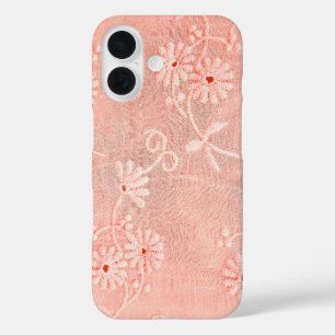 Funda iPhone 16 Diseño floral de retro coral
