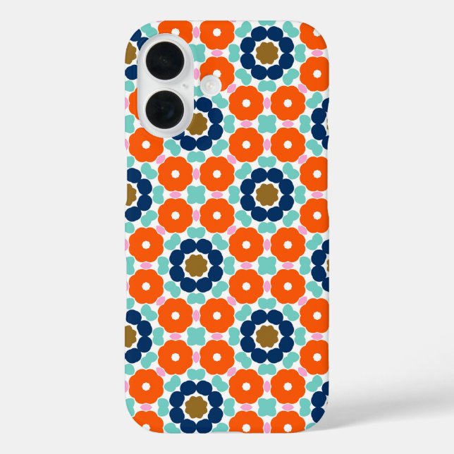 Funda iPhone 16 Diseño floral geométrico retro (Reverso )