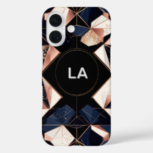 Funda iPhone 16 Diseño Geométrico Abstracto con Brillo Dorado