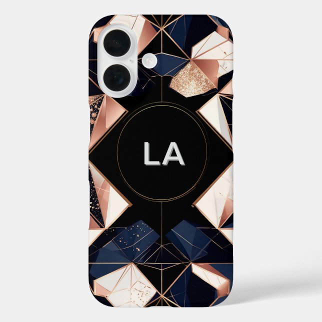 Funda iPhone 16 Diseño Geométrico Abstracto con Brillo Dorado (Reverso )
