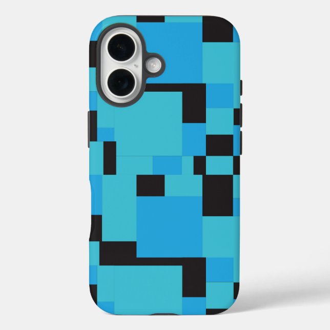 Funda iPhone 16 Diseño geométrico de arte abstracto azul y negro (Reverso )
