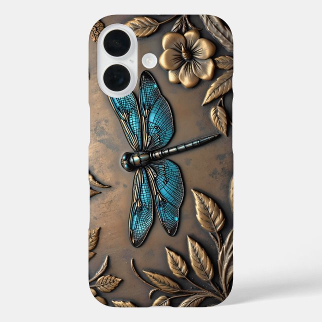 FUNDA iPhone 16 DISEÑO METALIZADO AZUL DRAGONFLY (Reverso )