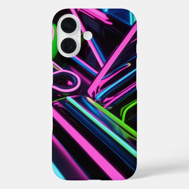 Funda iPhone 16 Diseño Neon Retro Wave - Rosa Eléctrico, Azul (Reverso )