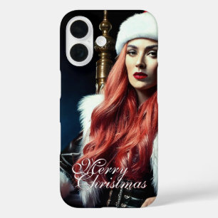 Funda iPhone 16 Diva de cuero y piel – Feliz Navidad