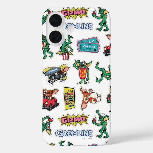 Funda iPhone 16 Diversión con Stickers de Gremlins™ Patrón (Reverso )