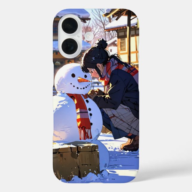Funda iPhone 16 Diversión de Snowman en invierno (Reverso )