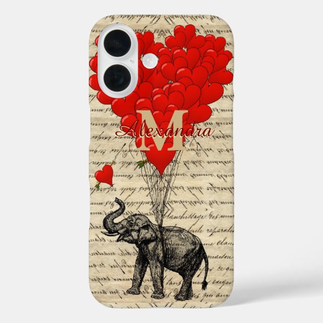 Funda iPhone 16 Divertido romántico elefante amor corazón personal (Reverso )