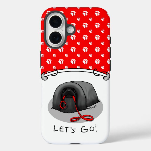 Funda iPhone 16 ¡Divertido! ¡Vamos! a pasear al perro pequinés (ne (Reverso )