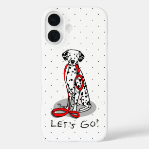 Funda iPhone 16 ¡Divertido! ¡Vamos! Pasear al perro dálmata (negro