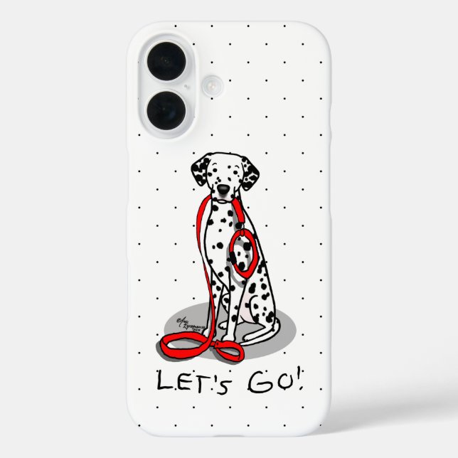 Funda iPhone 16 ¡Divertido! ¡Vamos! Pasear al perro dálmata (negro (Reverso )