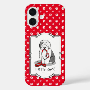 Funda iPhone 16 ¡Divertido Vamos! Walk Old English Sheepdog (Gris