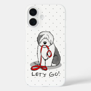Funda iPhone 16 ¡Divertido Vamos! Walk Old English Sheepdog (Gris