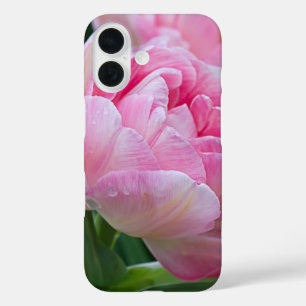 Funda iPhone 16 Doble flor de tulipanes con gotas frescas