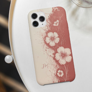 Funda iPhone 16 Doble Flores de coral rosado Monograma Nombre pers