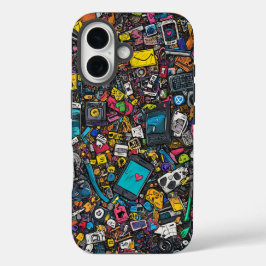 Funda iPhone 16 Doodle Eléctrico Dump estuche de teléfono de arte 
