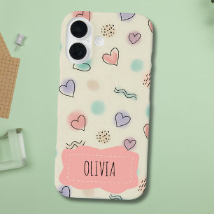 Funda iPhone 16 Doodles de colores, puntos y líneas onduladas