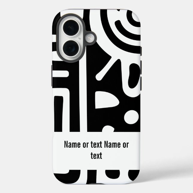 Funda iPhone 16 Doodles en blanco y negro (Reverso )