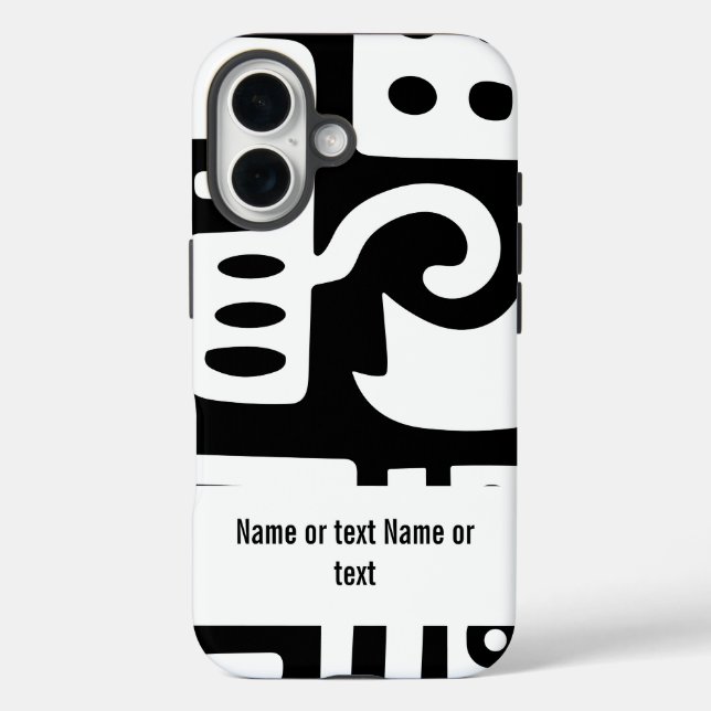 Funda iPhone 16 Doodles en blanco y negro (Reverso )