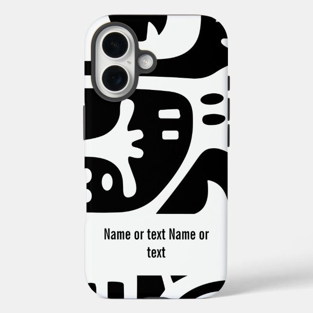 Funda iPhone 16 Doodles en blanco y negro (Reverso )