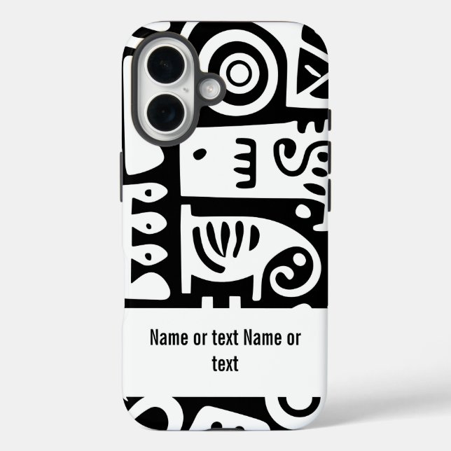 Funda iPhone 16 Doodles en blanco y negro (Reverso )
