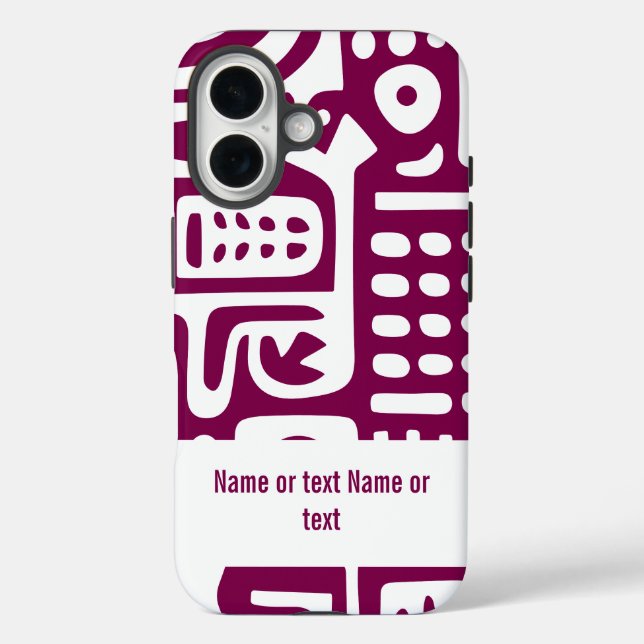 Funda iPhone 16 Doodles rojos y blancos profundos (Reverso )