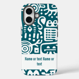 Funda iPhone 16 Doodles verde azulados y blancos oscuros