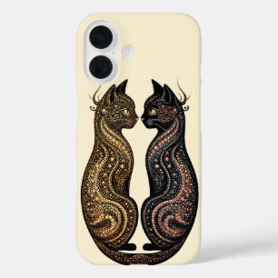Funda iPhone 16 Dos gatos con un diseño artístico vibrante