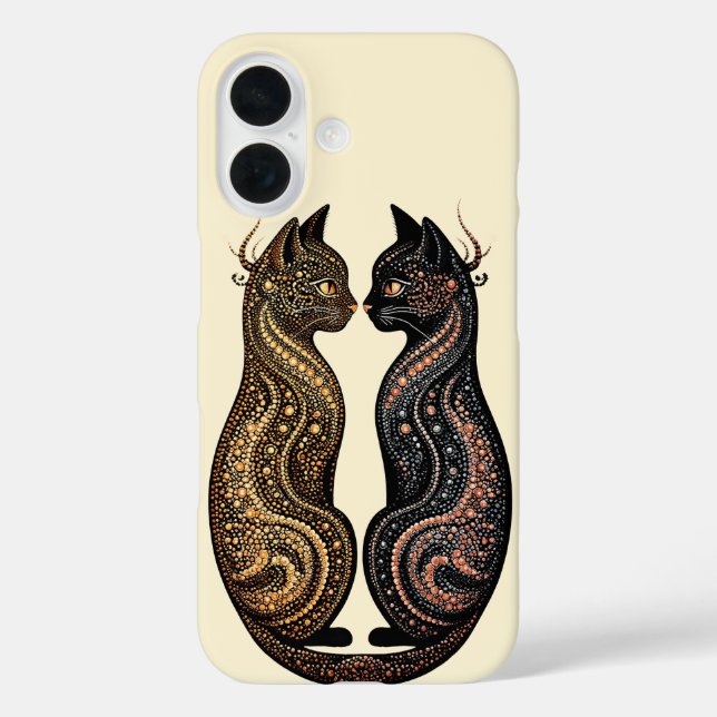 Funda iPhone 16 Dos gatos en un vibrante diseño artístico (Reverso )