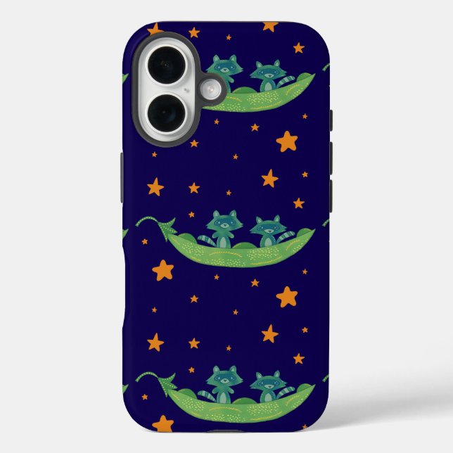 Funda iPhone 16 Dos mapaches en una vaina de guisante | Arte popul (Reverso )