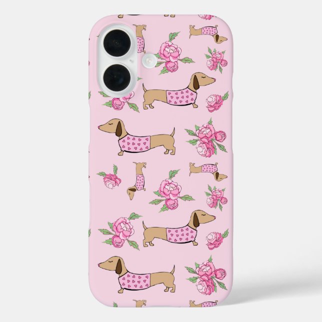 Funda iPhone 16 Doxie + Maletín de teléfono móvil Dachshund floral (Reverso )