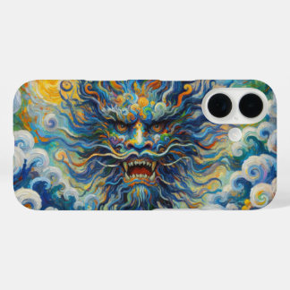 Funda iPhone 16 Dragón azul oriental Van Gogh nubes mashup