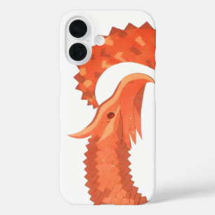Funda iPhone 16 dragón cardíaco naranja sobre blanco