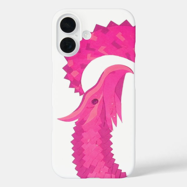 Funda iPhone 16 Dragón cardiaco rosa caliente en blanco (Reverso )
