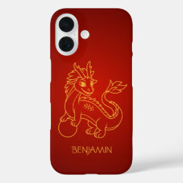Funda iPhone 16 Dragón chino joven en rojo