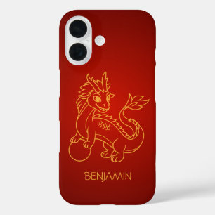 Funda iPhone 16 Dragón chino joven en rojo