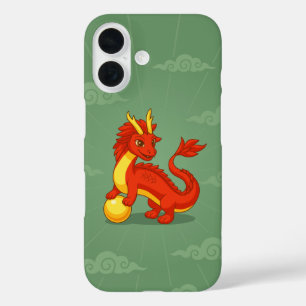 Funda iPhone 16 Dragón Chino Rojo sobre Verde