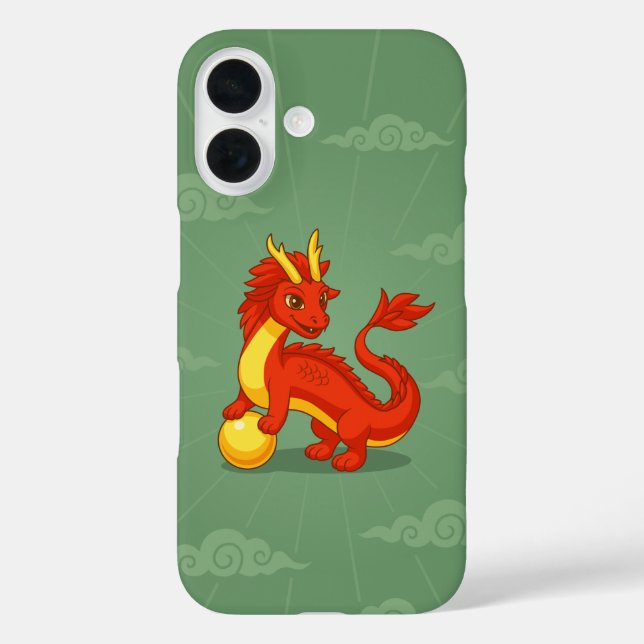 Funda iPhone 16 Dragón Chino Rojo sobre Verde (Reverso )