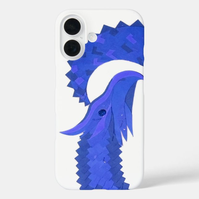 Funda iPhone 16 Dragón de corazón azul sobre blanco (Reverso )