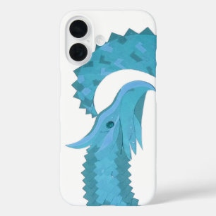 Funda iPhone 16 dragón de corazón verde azulado sobre blanco