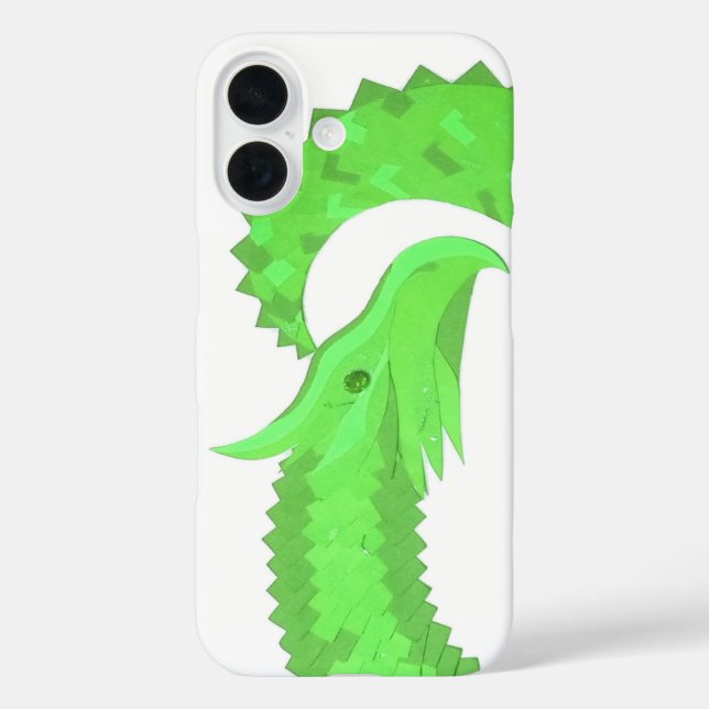 Funda iPhone 16 Dragón de corazón verde lima sobre blanco (Reverso )