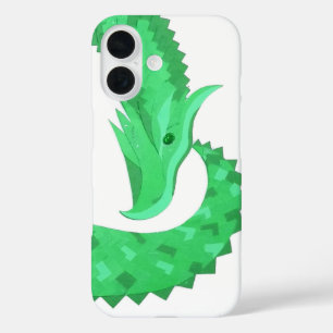 Funda iPhone 16 Dragón de corazón verde sobre blanco