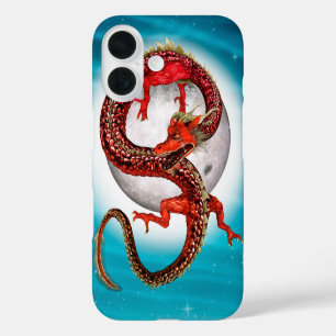 Funda iPhone 16 Dragón de Luna Roja Arte de Fantasía Celestial