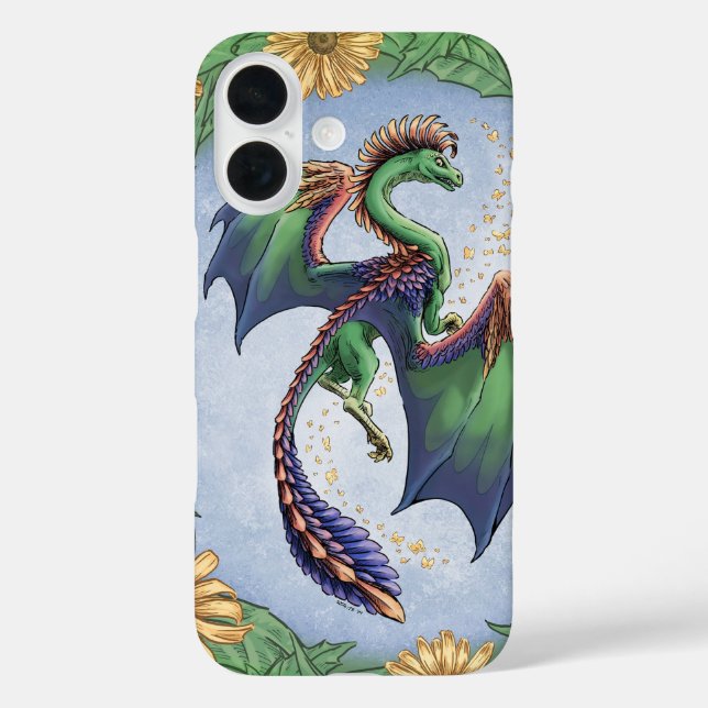 Funda iPhone 16 "Dragón del verano" flores y deja arte fantasmal (Reverso )