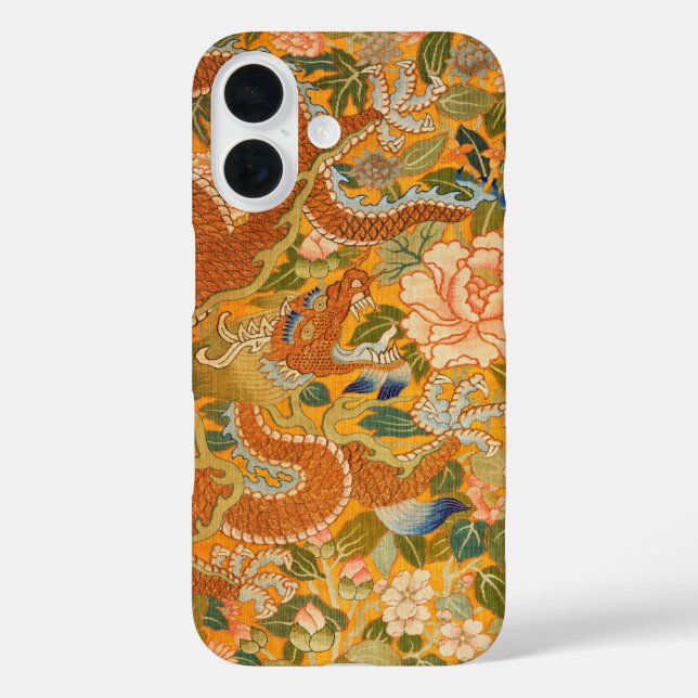 FUNDA iPhone 16 DRAGÓN ENTRE PEONÍAS, FLORES, HOJAS VERDES, FLORES (Reverso )
