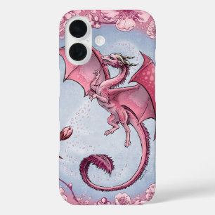 Funda iPhone 16 Dragón rosa de la naturaleza de primavera arte de