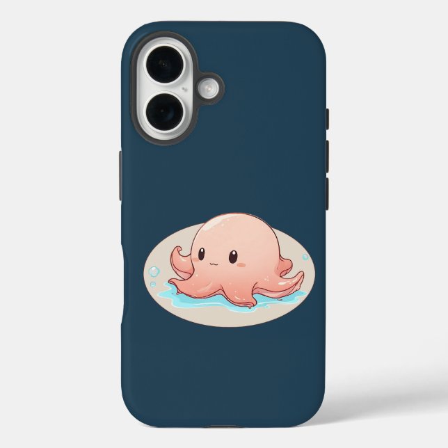 Funda iPhone 16 Drawing of a pink Baby Octopus (Reverso )