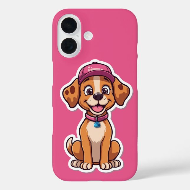 Funda iPhone 16 Dulce perro caricaturista - Cachorro feliz en Pega (Reverso )