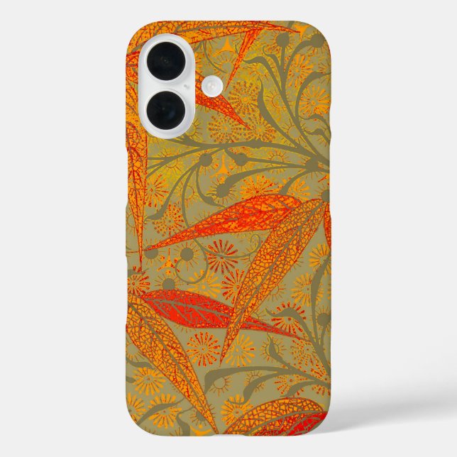 Funda iPhone 16 Earthy Bamboo Art Vintage Print Naranja (Reverso )